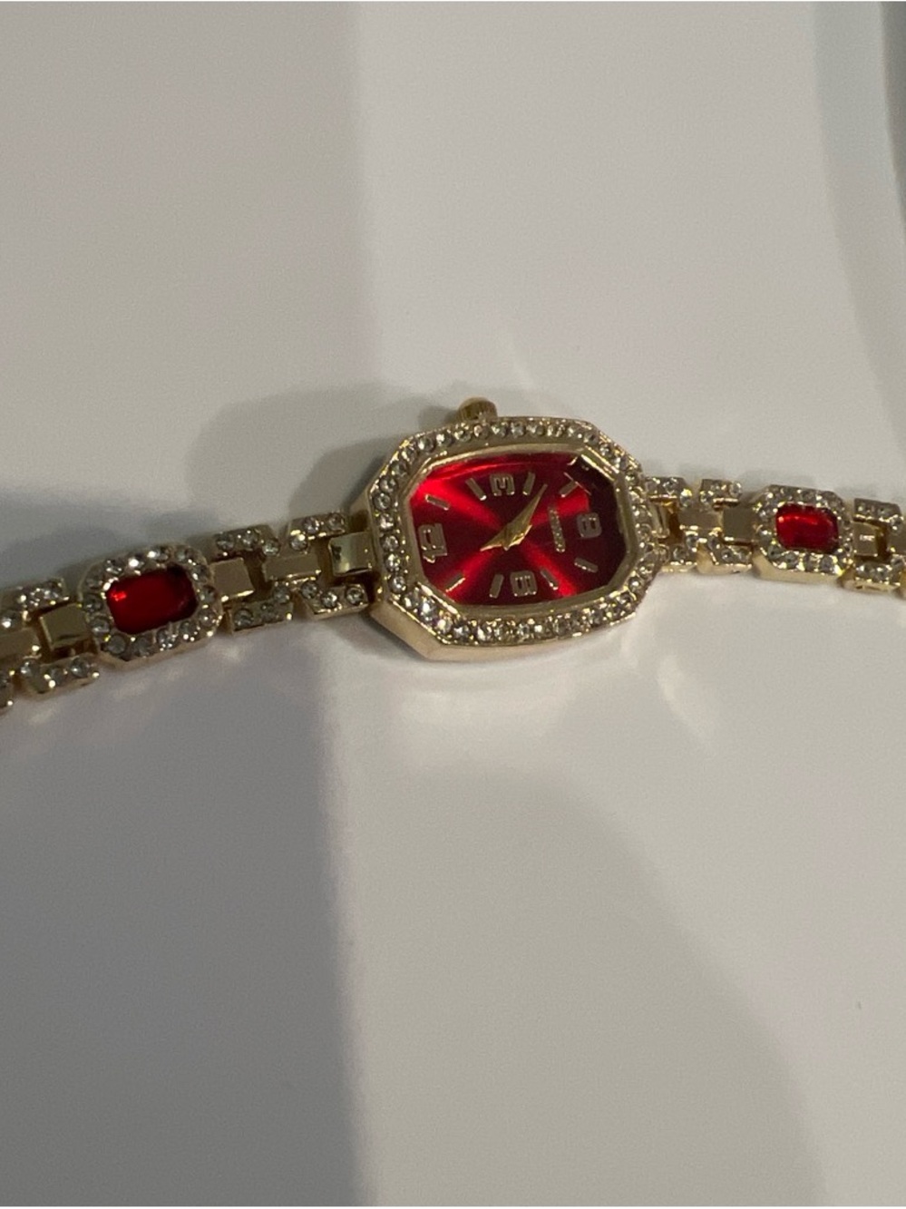 Gold-Tone Red Crystal Bracelet Watch - Women's Fashion Accessory